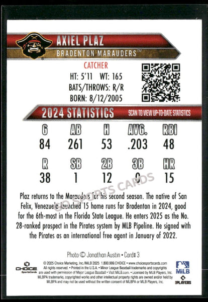 2025 Bradenton Marauders Axiel Plaz