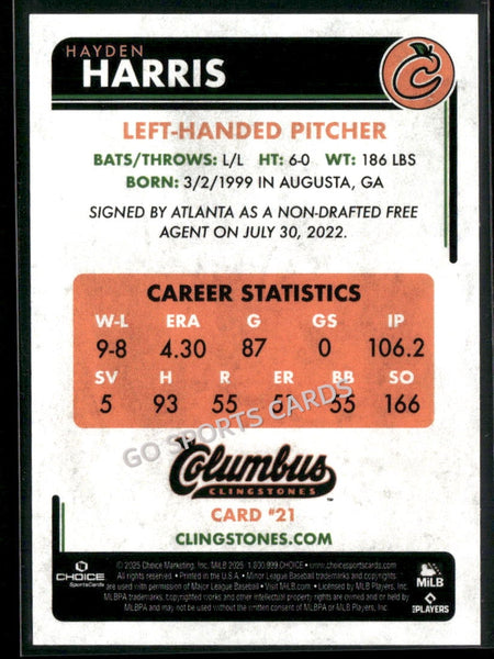 2025 Columbus Clingstones Hayden Harris