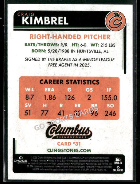 2025 Columbus Clingstones Craig Kimbrel