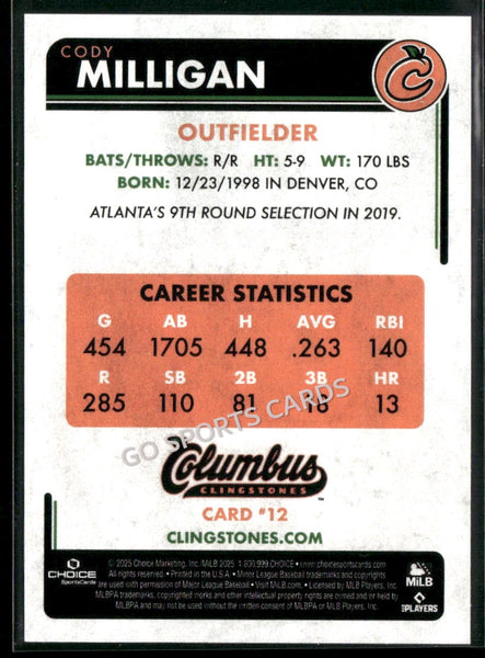 2025 Columbus Clingstones Cody Milligan