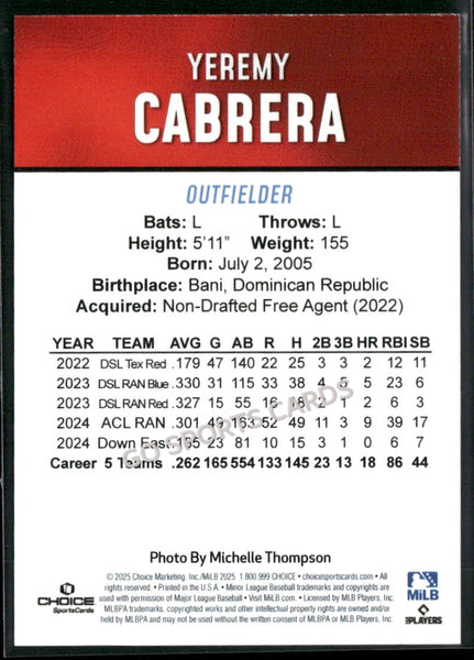 2025 Hickory Crawdads 2nd Yeremy Cabrera