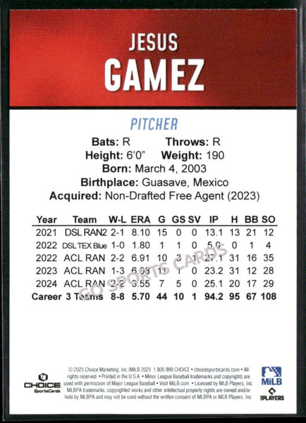 2025 Hickory Crawdads 2nd Jesus Gamez