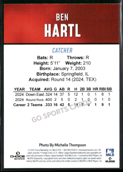 2025 Hickory Crawdads 2nd Ben Hartl