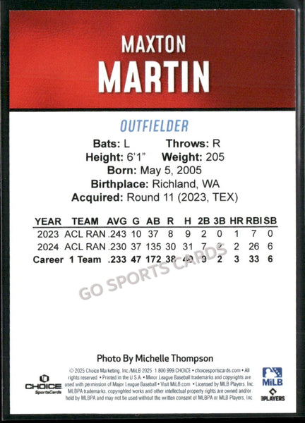 2025 Hickory Crawdads 2nd Maxton Martin