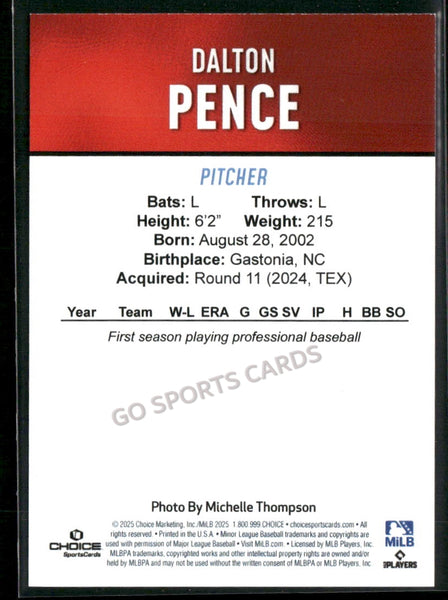 2025 Hickory Crawdads 2nd Dalton Pence