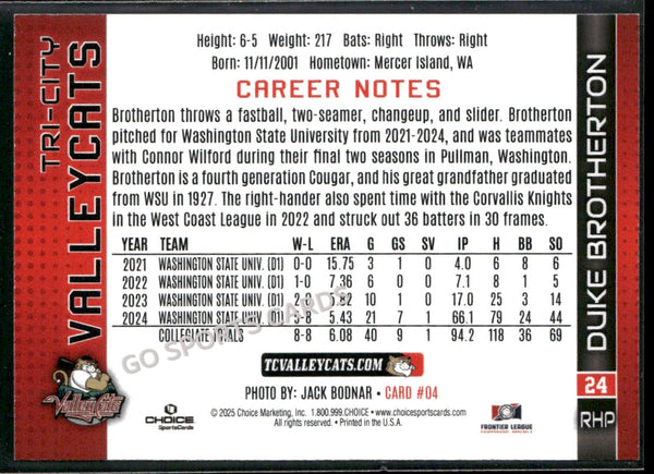 2025 Tri City ValleyCats Duke Brotherton