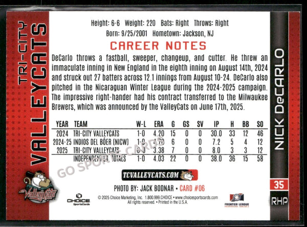 2025 Tri City ValleyCats Nick DeCarlo