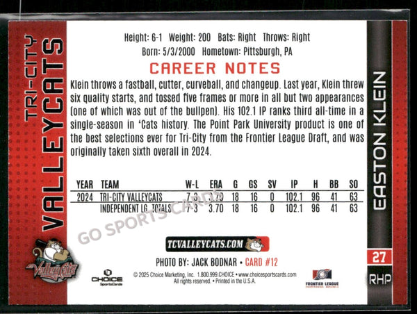 2025 Tri City ValleyCats Easton Klein
