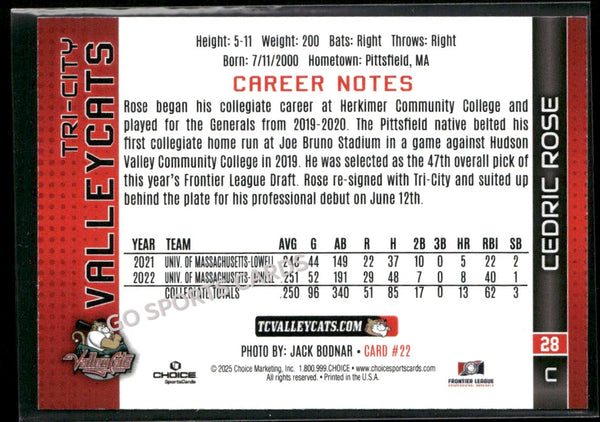 2025 Tri City ValleyCats Cedric Rose