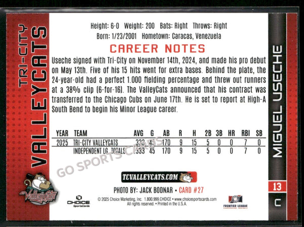 2025 Tri City ValleyCats Miguel Useche