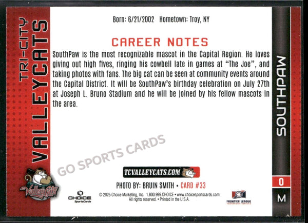 2025 Tri City ValleyCats Southpaw Mascot