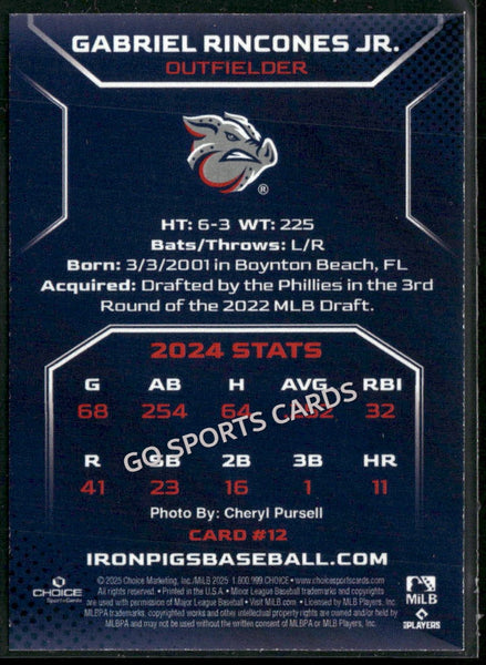 2025 Lehigh Valley IronPigs Gabriel Rincones Jr RARE 13/15 RED