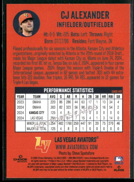 2025 Las Vegas Aviators CJ Alexander 1/100 Blue