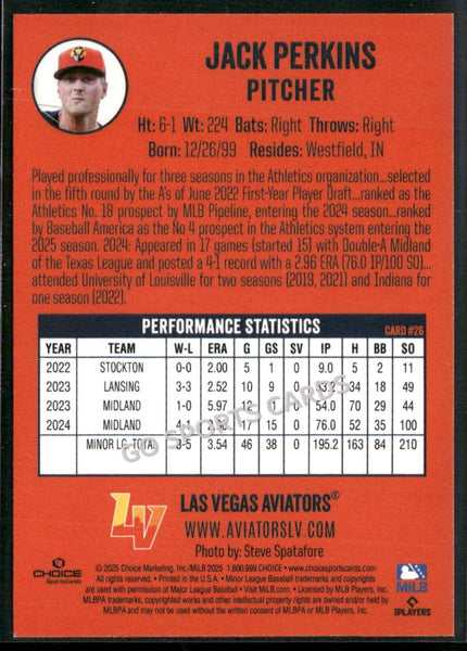 2025 Las Vegas Aviators Jack Perkins RARE 18/25 RED
