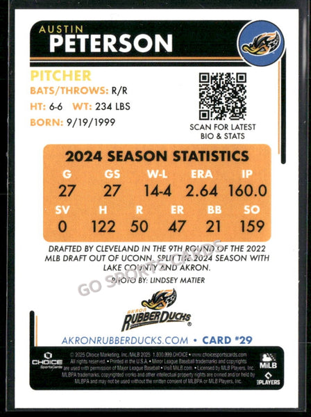 2025 Akron RubberDucks Austin Peterson RARE 18/25 BlUE