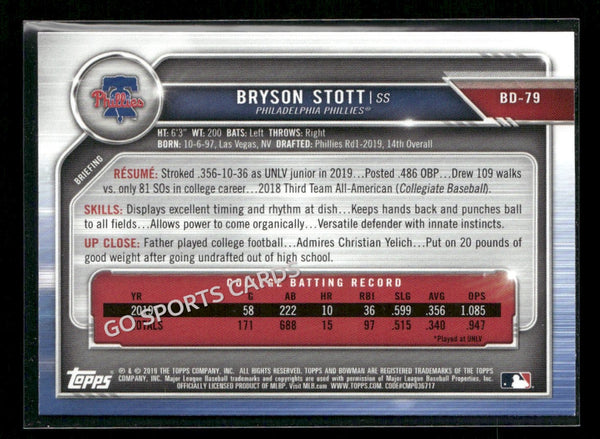 2019 Bowman Draft 1st Bryson Stott #BD-79 RC Rookie