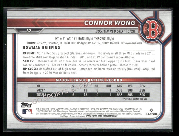 2022 Bowman Blue /150 Connor Wong #82 RC Rookie