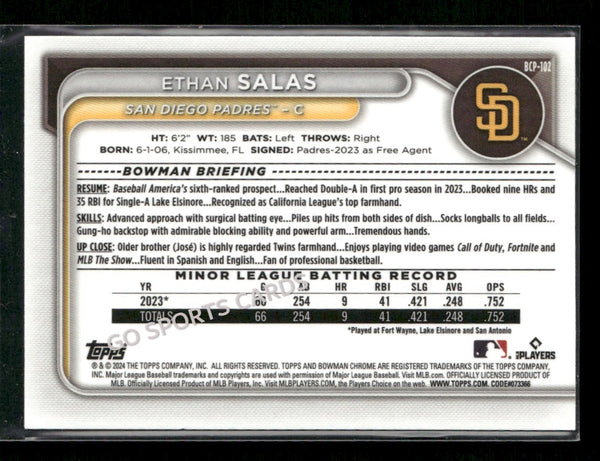 2024 Bowman Chrome Prospects Mojo Refractor Ethan Salas #BCP-102