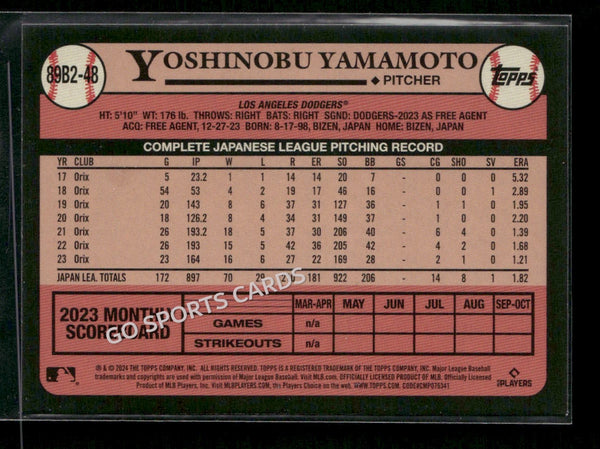 2024 Topps Series 2 1989 Topps Baseball Yoshinobu Yamamoto #89B2-48 Rookie