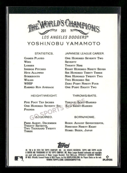 2024 Topps Allen & Ginter Yoshinobu Yamamoto #201 Rookie