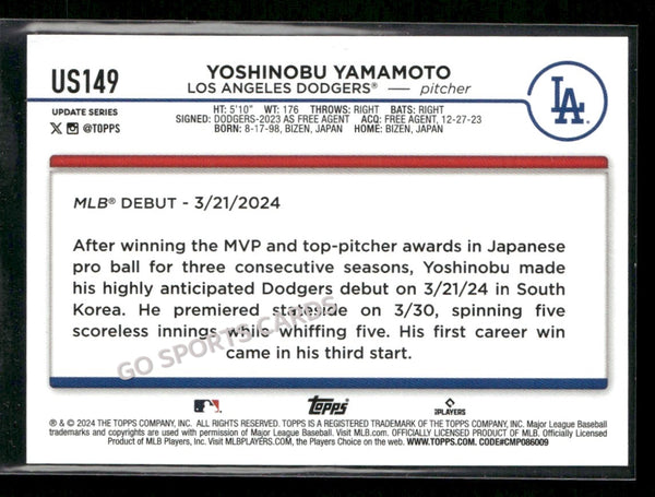 2024 Topps Update Series Rookie Debut Yoshinobu Yamamoto #US149