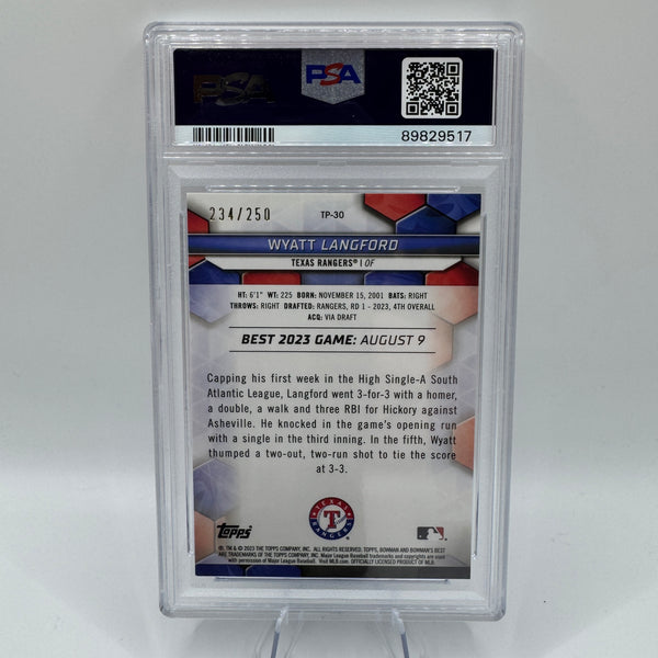 2023 Bowman's Best Purple Refractor /250 Wyatt Langford #TP-30 Graded PSA 9