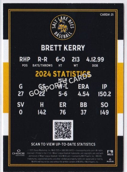 2025 Salt Lake Bees Brett Kerry
