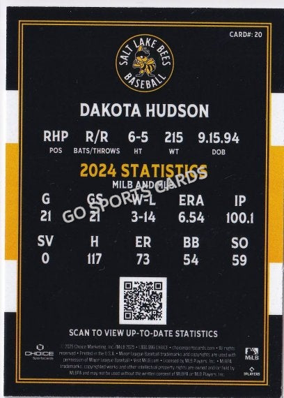 2025 Salt Lake Bees Dakota Hudson