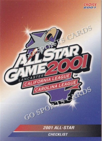 2001 California Carolina League All Star Game Header Checklist