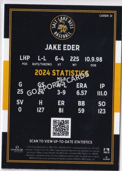 2025 Salt Lake Bees Jake Eder