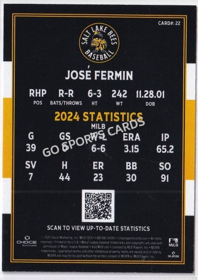 2025 Salt Lake Bees Jose Fermin