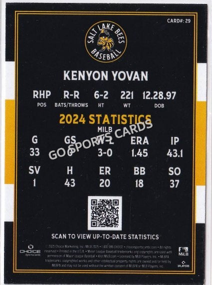 2025 Salt Lake Bees Kenyon Yovan