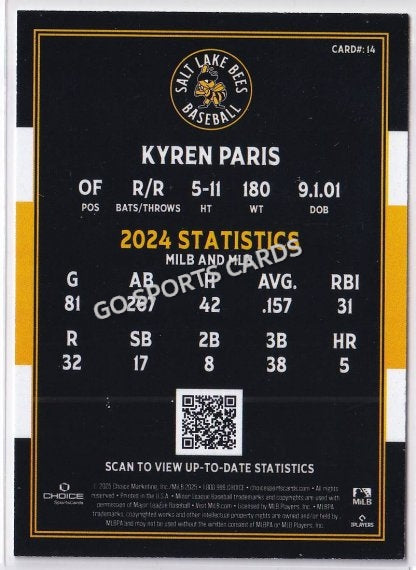 2025 Salt Lake Bees Kyren Paris