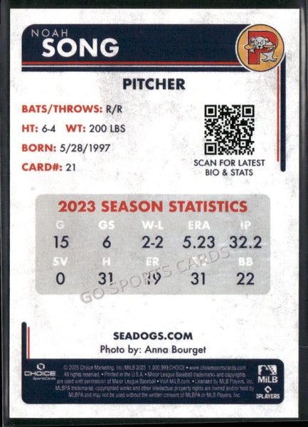2025 Portland Sea Dogs Noah Song
