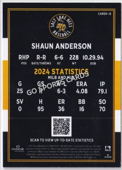 2025 Salt Lake Bees Shaun Anderson