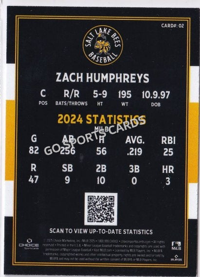 2025 Salt Lake Bees Zach Humphreys