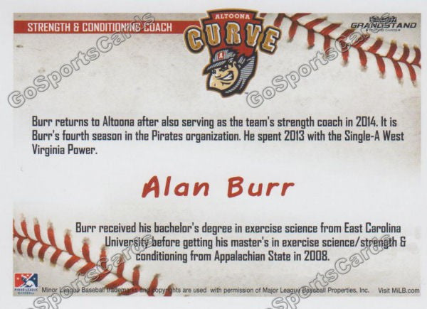 2016 Altoona Curve Alan Burr Back of Card