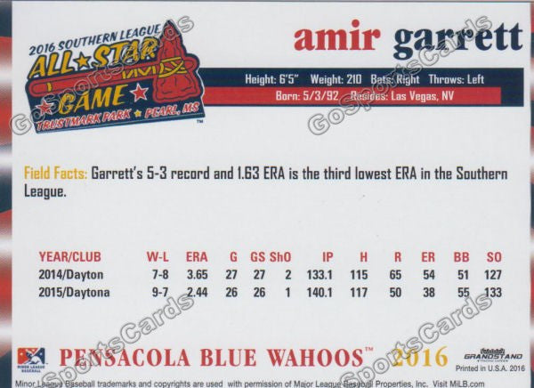 2016 Southern League All Star S Amir Garrett Back of Card