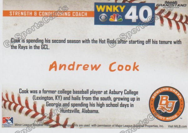 2016 Bowling Green Hot Rods Andrew Cook Back of Card