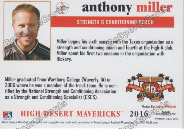 2016 High Desert Mavericks Anthony Miller Back of Card