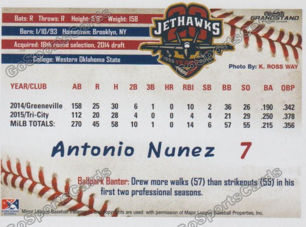2016 Lancaster JetHawks Antonio Nunez Back of Card
