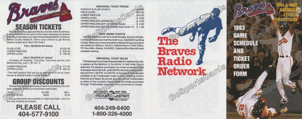 1993 Atlanta Braves Pocket Schedule (1991 & 1992 NL Champions)