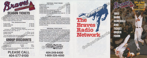 1993 Atlanta Braves Pocket Schedule (1991 & 1992 NL Champions)