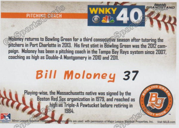 2016 Bowling Green Hot Rods Bill Moloney Back of Card