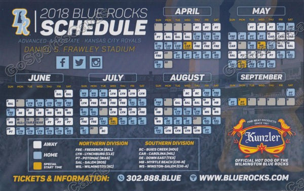 2018 Wilmington Blue Rocks Magnet Pocket Schedule