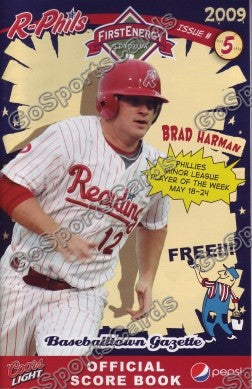Brad Harman 2009 Reading Phillies Gazette Program (SGA)