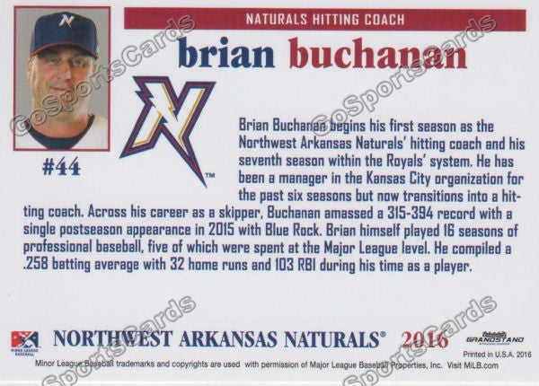 2016 Northwest Arkansas Naturals Brian Buchanan  Back of Card