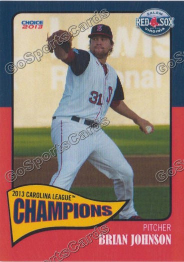2013 Salem Red Sox Carolina Championship Brian Johnson