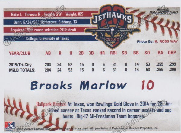 2016 Lancaster JetHawks Brooks Marlow Back of Card