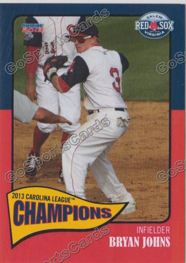 2013 Salem Red Sox Carolina Championship Bryan Johns